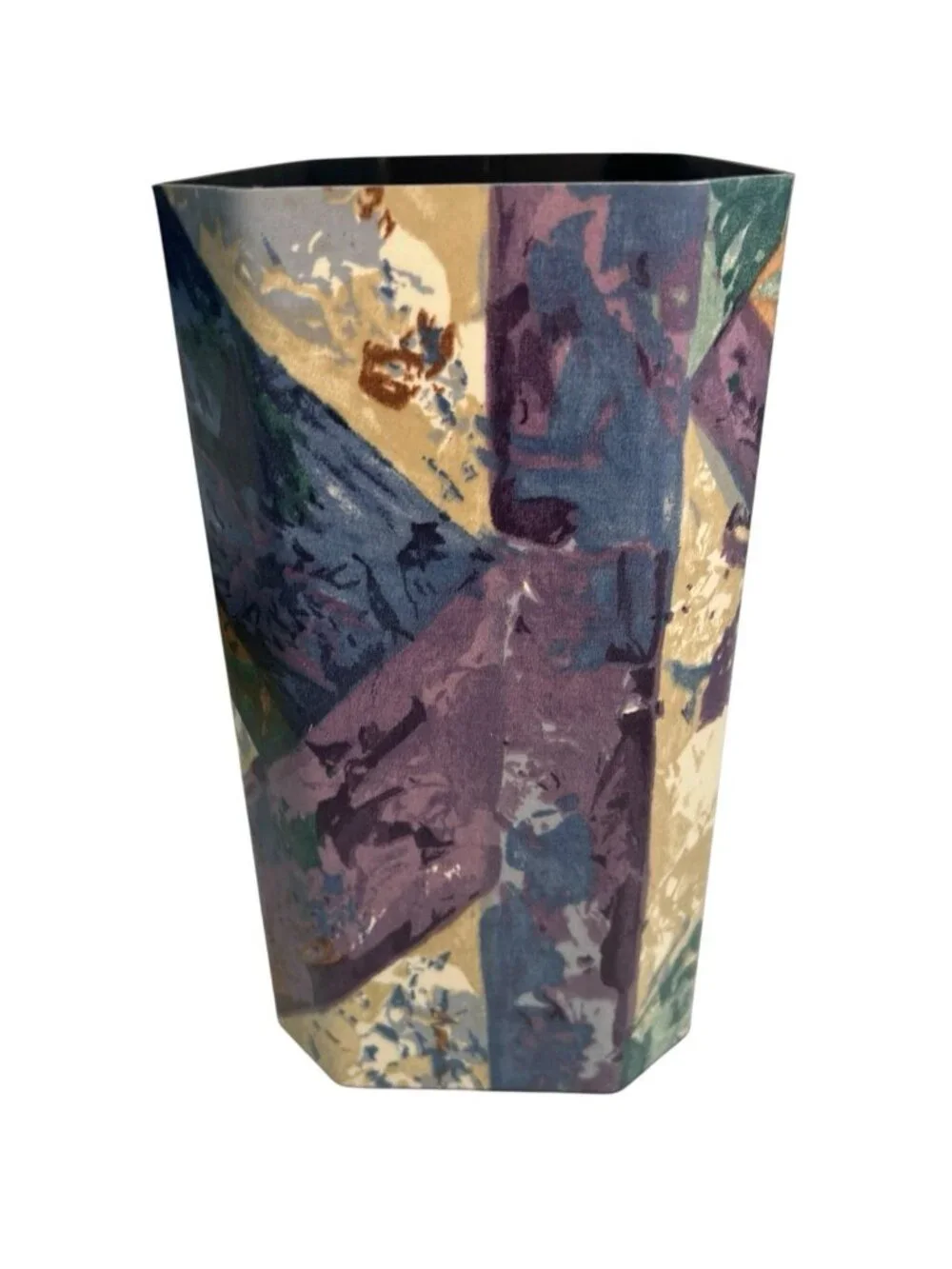 Vtg Wamsutta Abstract Geometric Waste Paper Basket 1990s Purple Blue Beige Green